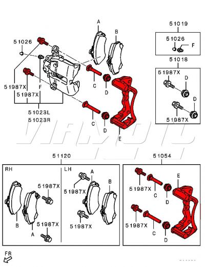 Caliper Mounting Bracket and Slider Bolt Kit - Mitsubishi Colt 1.5 DI-D Turbo Z39A