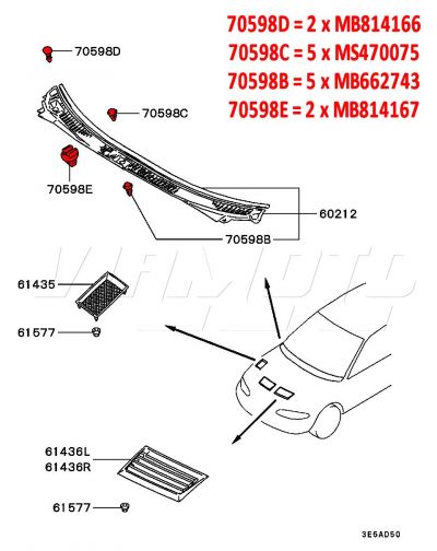 Front Scuttle Panel - Clip Set - Mitsubishi Lancer EVO 1 2 3 CD9A CE9A