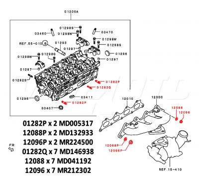 Exhaust Manifold Studs, Nuts, Washers to Cyl Head - Mitsubishi Colt 1.5 Turbo CZT Z37A