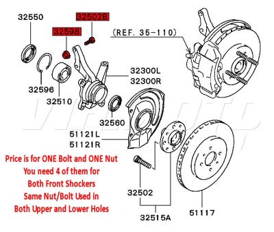 Front Shocker Lower Bolt/Nut - Mitsubishi Lancer EVO 1 2 3 CD9A CE9A