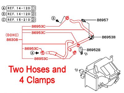 Heater Hose Kit Matrix to Engine - Mitsubishi Lancer EVO 1 2 3 CD9A CE9A