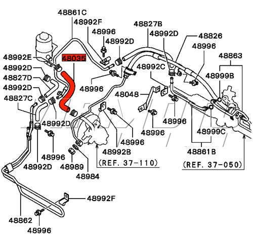 P/S Oil Suction hose to Oil Cooler - Mitsubishi FTO 2.0 V6 DE3A